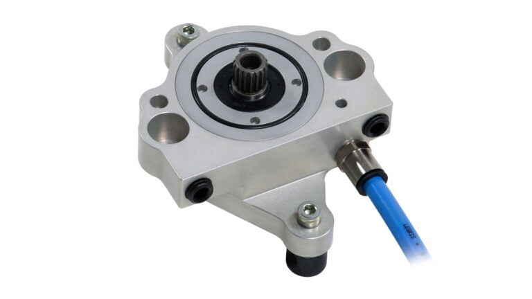 a slip clutch unit in metal with blue details.