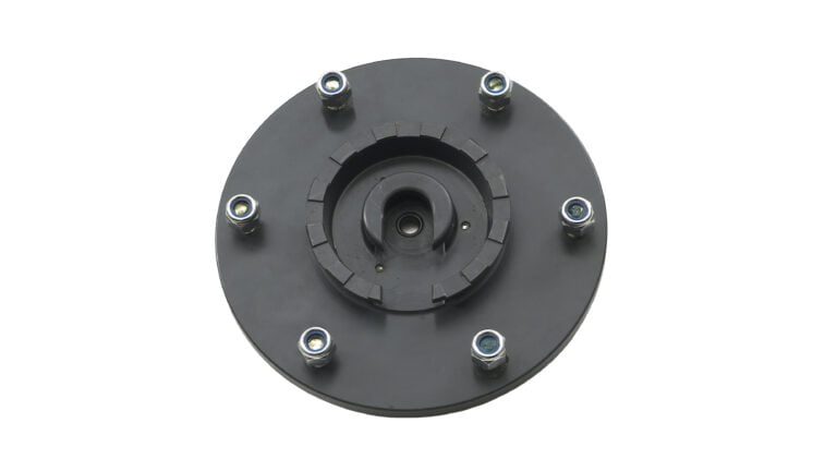 a blade flange in metal with six screws.